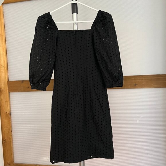 Suzy Shier Black Embroidered Eyelet Square Neck Puff Sleeve Mini Dress Sz XS - Picture 7 of 14
